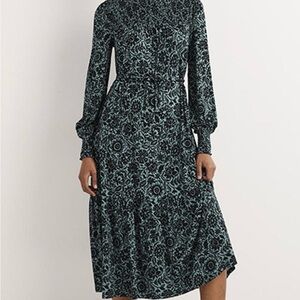 Boden Black and Blue Patterned Long Sleeve Dress